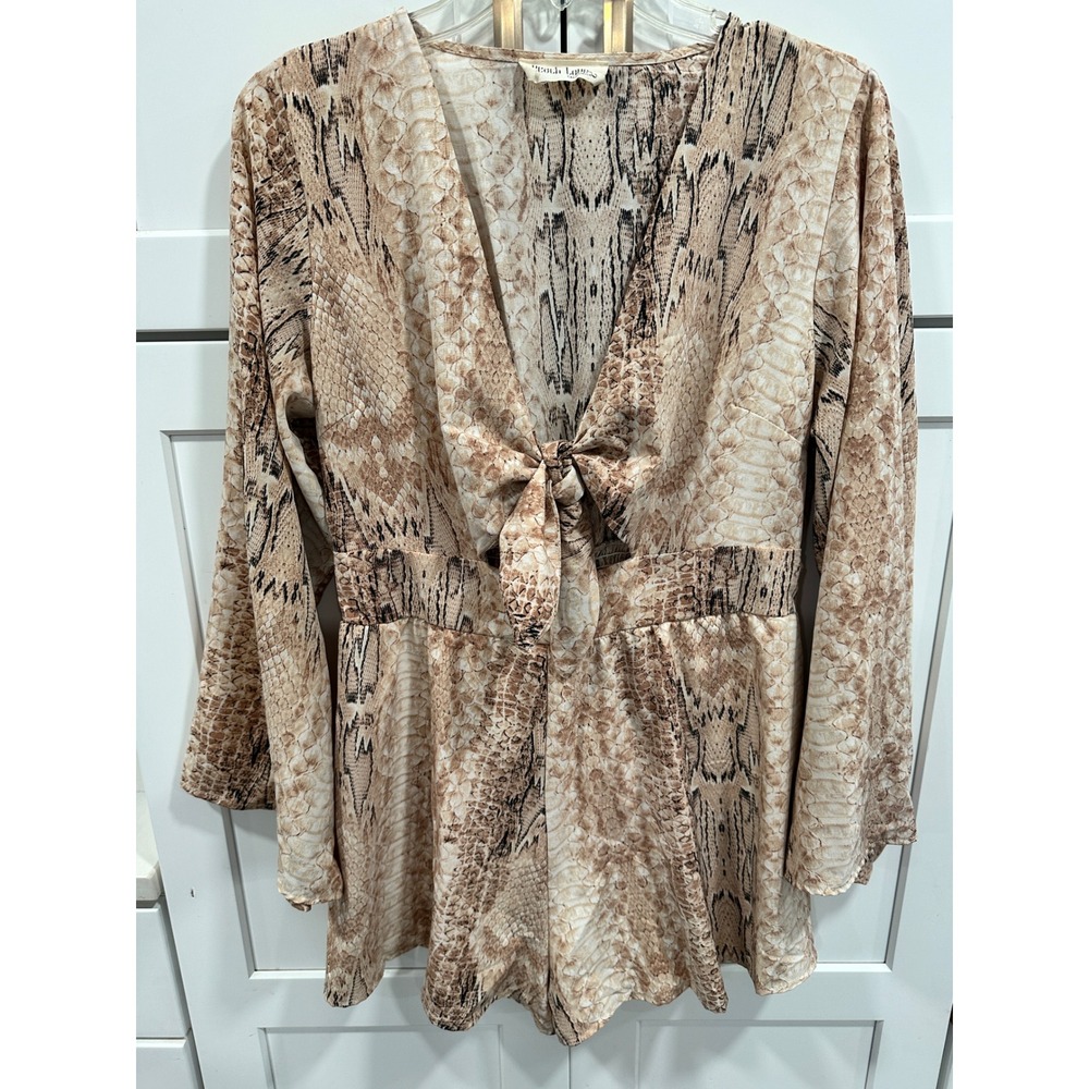 Peach Love California Snake‎ Print Tie Front Romper